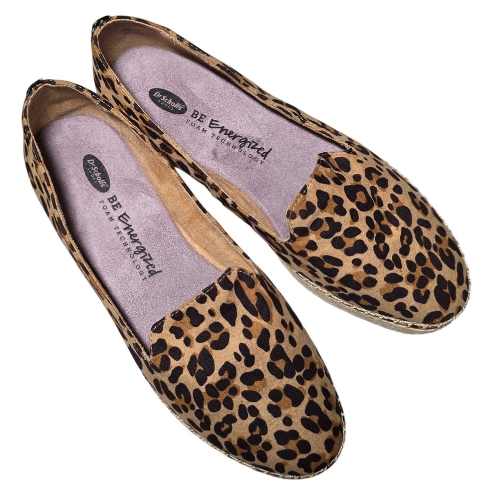 Dr Scholls Find Me espadrille loafers tan black leopard print microsuede 10M